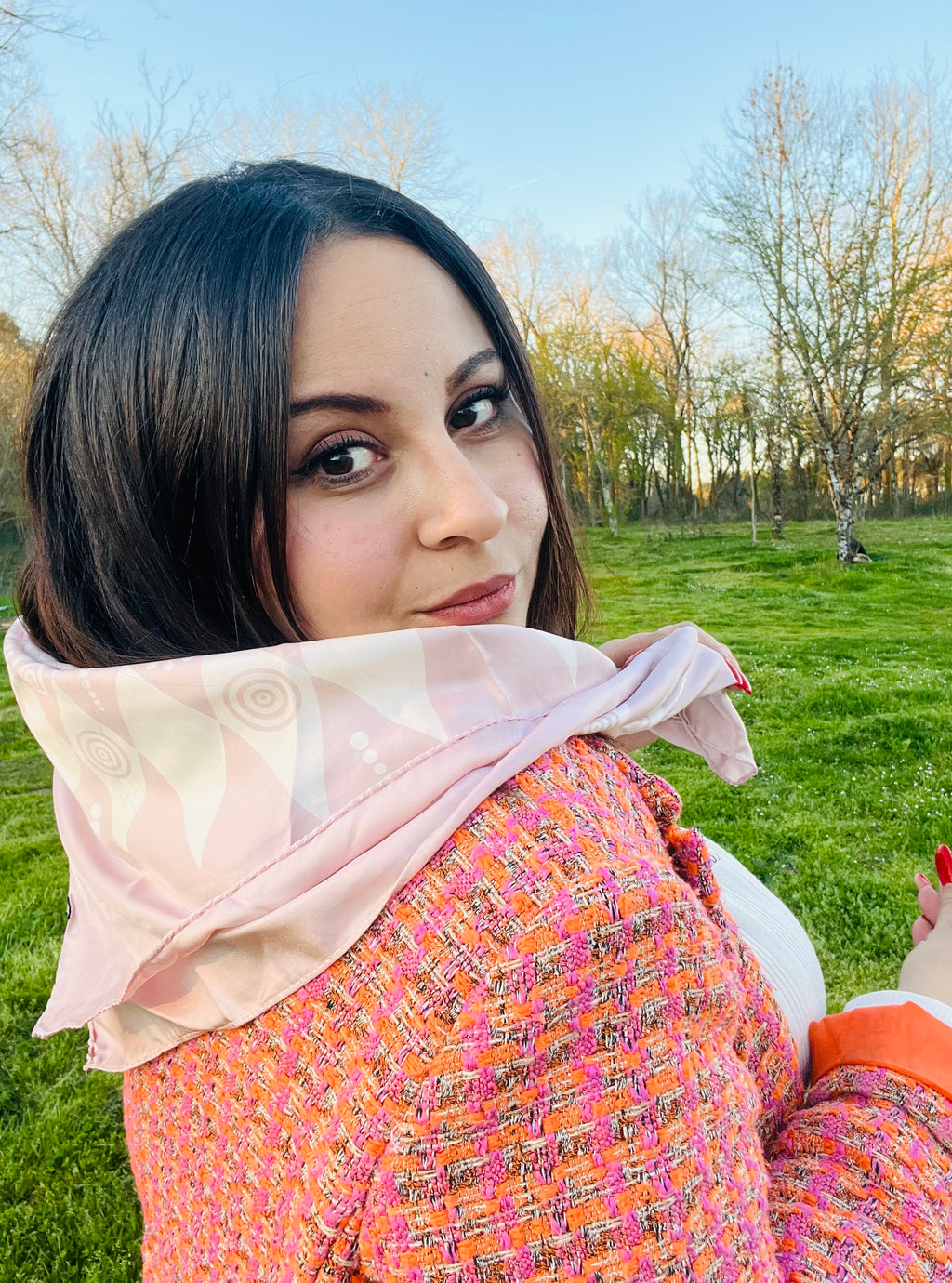 FOULARD 100% SOIE DE MURIER Rose solaire