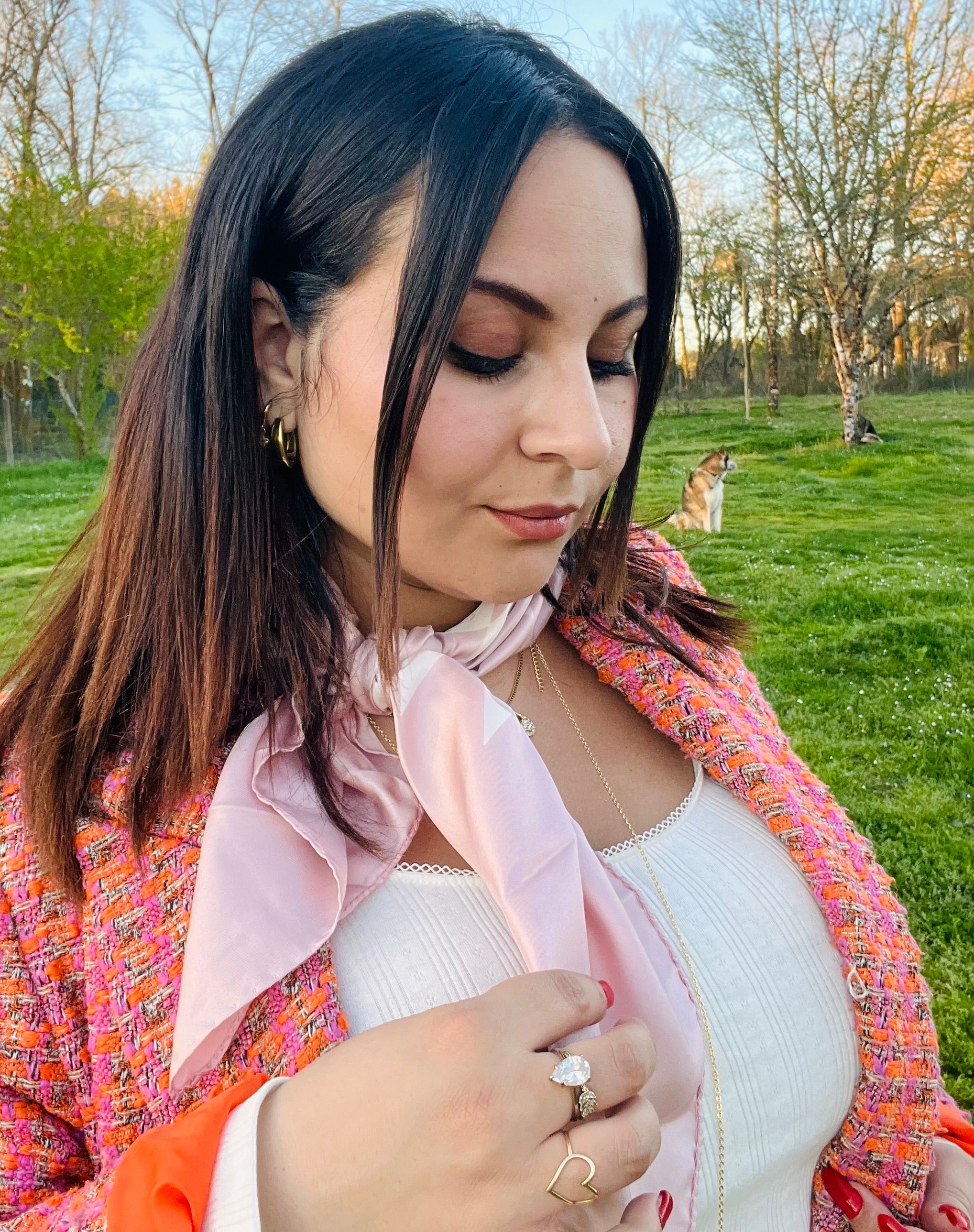 FOULARD 100% SOIE DE MURIER Rose solaire